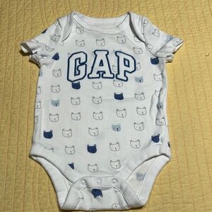 GAP White and Blue Bear Print Bodysuit